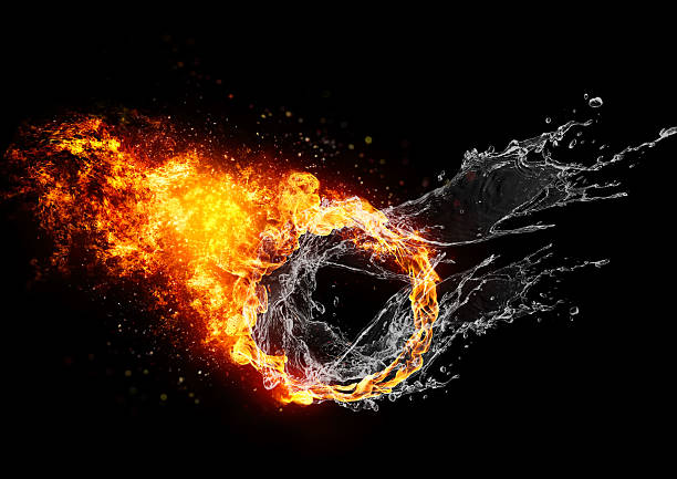 istock 3D rendering background of fire and water merging 2259511581