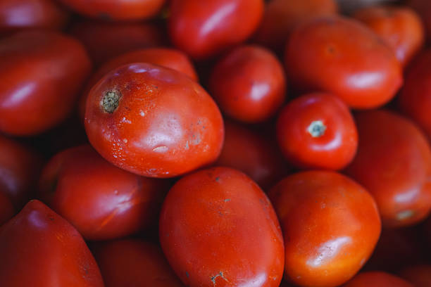 Close up of an isolated tomatoes on shelf in store. Healthy food concept. Sweden.