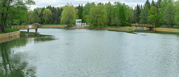 White air Rotunda on the high Bank of the Volga river in ancient russian town of Yaroslavl.
