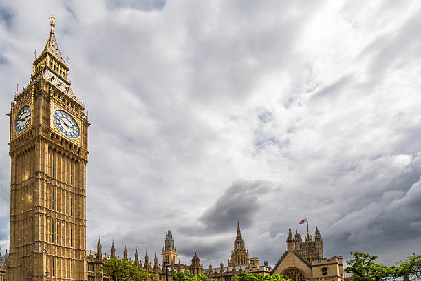 Iconic Big Ben clock tower standing tall beside Westminster with ornate stonework and a dramatic sky, capturing London's historic architecture and famed landmark charm.