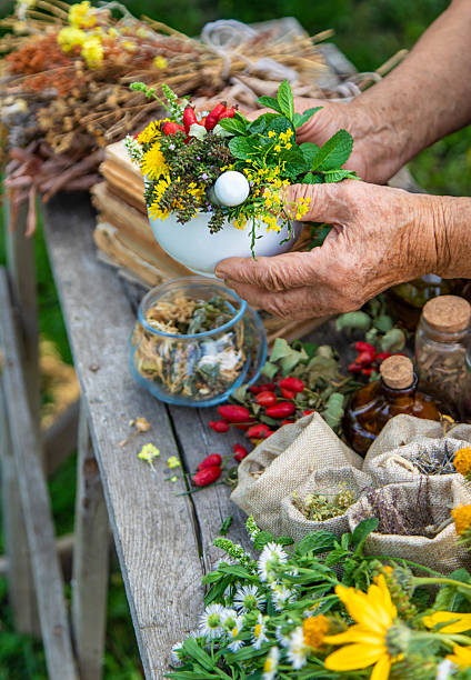 istock Medicinal herbs alternative medicine old woman. Selective focus. 2259528868