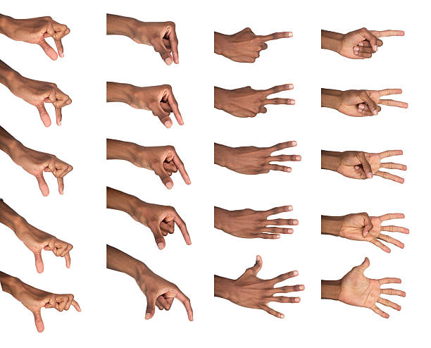 istock Counting hand gesture, holding positions set. Black skin male making mathematical and expressive 2259541249