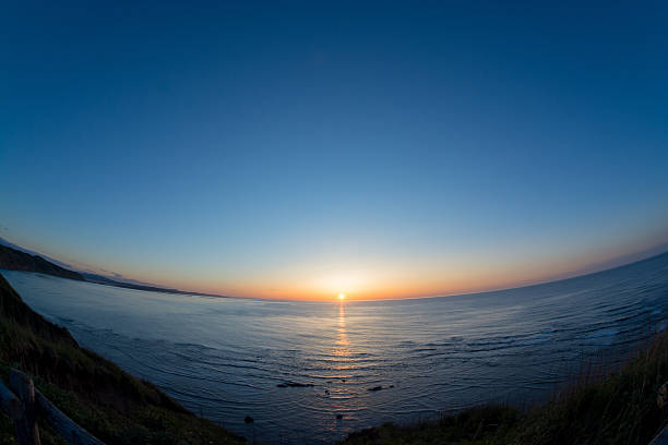The sun sinking into the horizon on a clear spring day