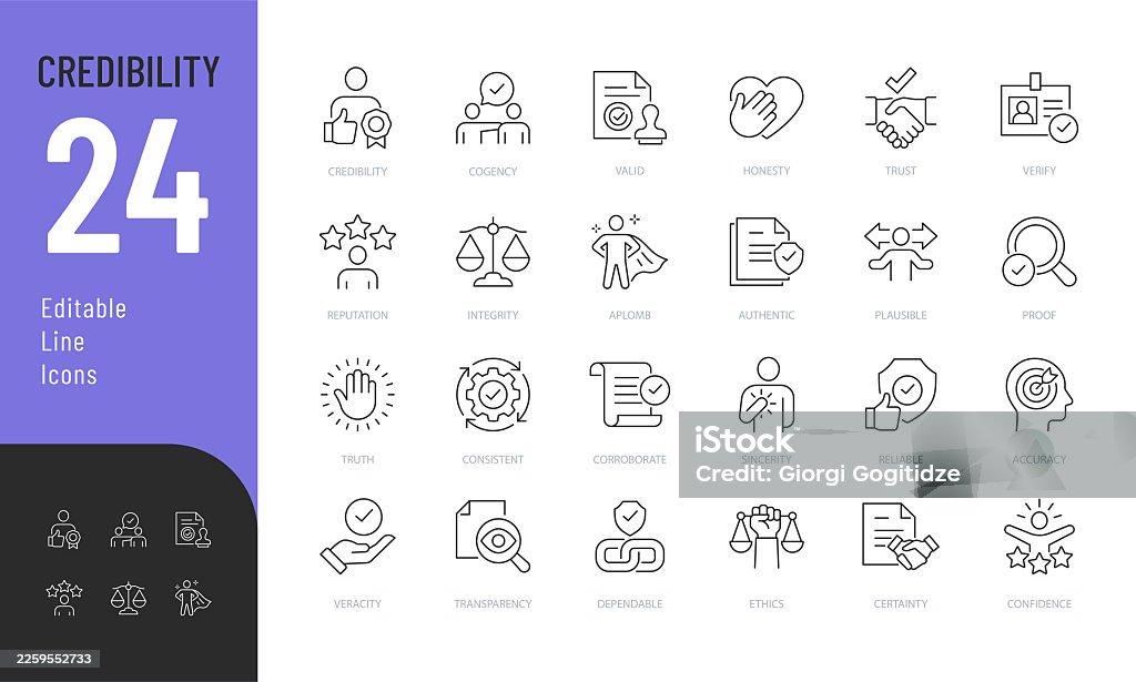 Credibility Line Editable Icons Set. - Lizenzfrei Icon Vektorgrafik Credibility Line Editable Icons Set. - Lizenzfrei Icon Vektorgrafik