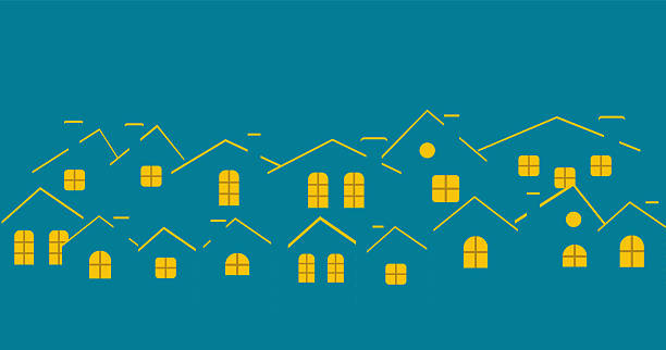 a night city with a yellow window. at home in the city . gray.  Vector illustration, isolated background.