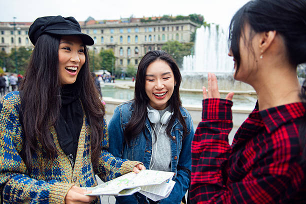 Friends having fun exploring the city