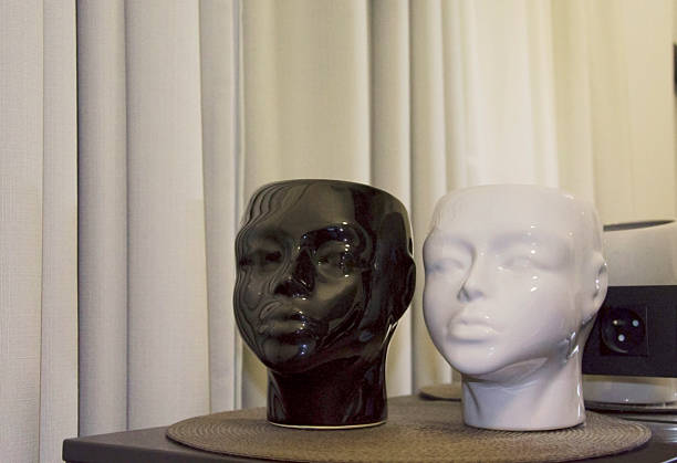 Artificial intelligence concept, geometric shapes in glass cyborg head. Digitally generated image. 3d render.