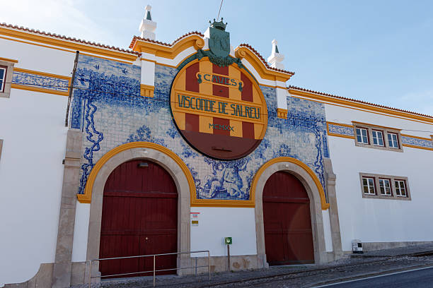 Colares, Portugal - October 14, 2025: Portuguese wine cellar building showcasing traditional blue arlzejo tiles and archways