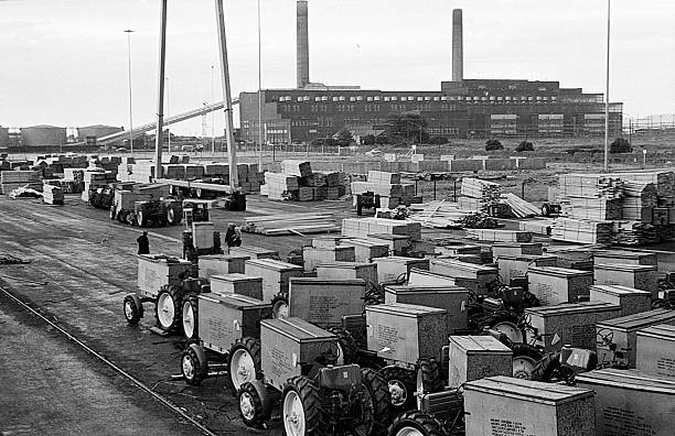 Dublin, Ireland, - September 10, 1978: exported from USSR MTZ tractors at port parking lot