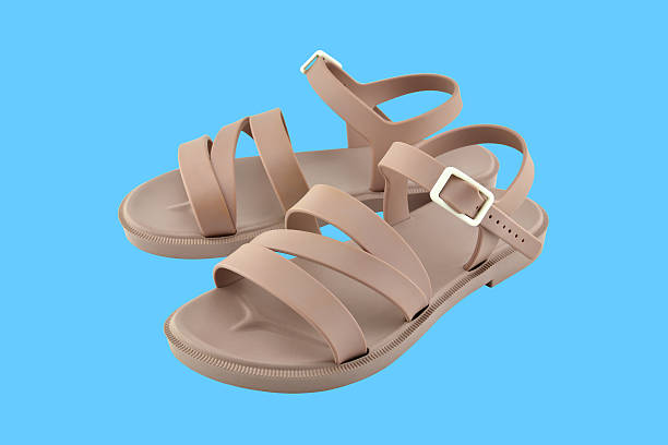 waterproof rubber flip flops with crisscross straps and an adjustable buckle closure, female casual fashion or summer wear