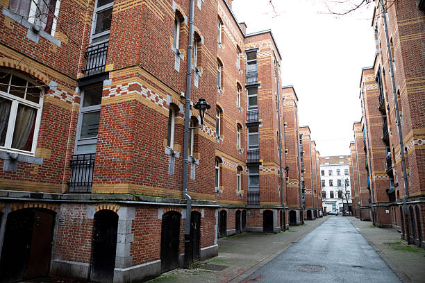 The Cité Hellemans social housing complex in the Marolles disctrict of Brussels, Belgium. It was designed by architects Émile Hellemans and Fernand Brunfaut and built between 1912 and 1915.
