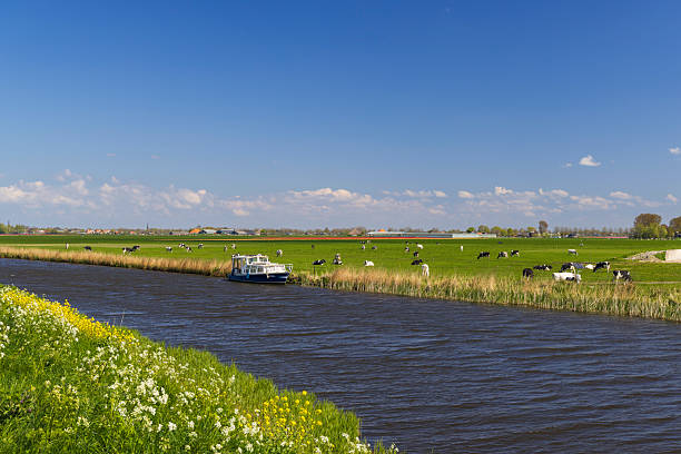IJssel river delta with clouds above near Kampen in Overijssel during a beautiful springtime day.