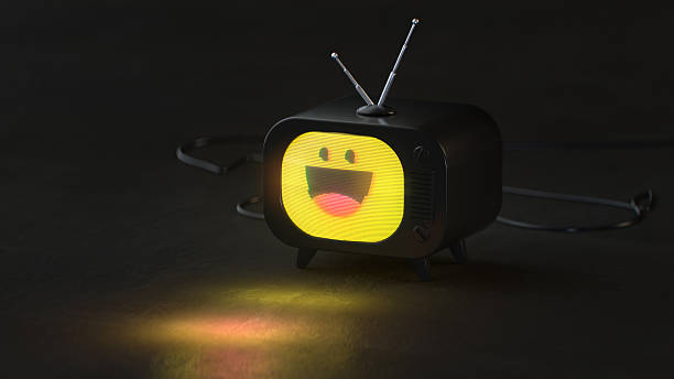 Cute Retro Mini TV with Laughing Emoji Face. 3D render