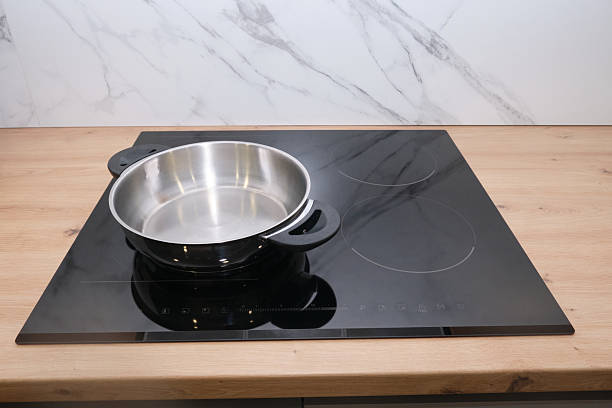 Sleek Induction Cooktop with Stainless Steel Pot Ready for Cooking, Modern Kitchen Appliance Ready