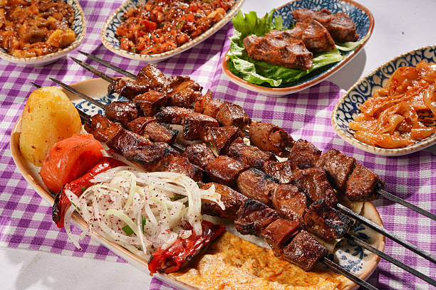 Liver skewers, meat skewers