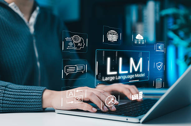 istock LLM Large Language Model Concept. Person using laptop with icons of AI, chatbot, cloud computing, translation, generative AI, NLP natural language processing, advanced machine learning, deep learning, 2259622845