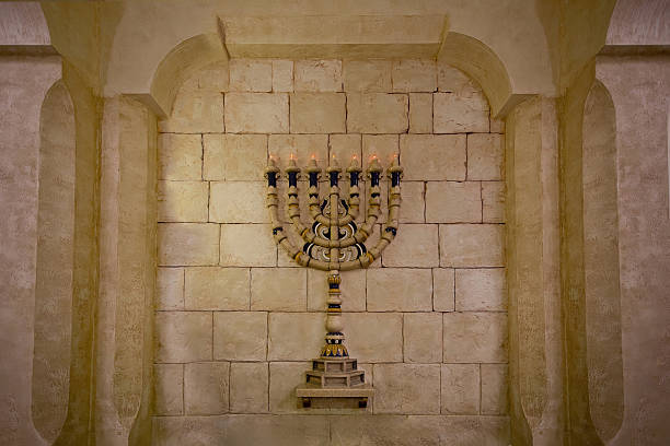 Menorah candlestick on the wall of the Synagogue.
