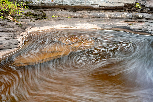 Close-up of ice and ripples in the Arkansas River as it flows through Buena Vista, Colorado, during winter.