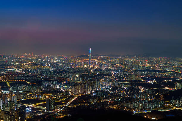 South Korea, Seoul city and  Seoul Sky, night view