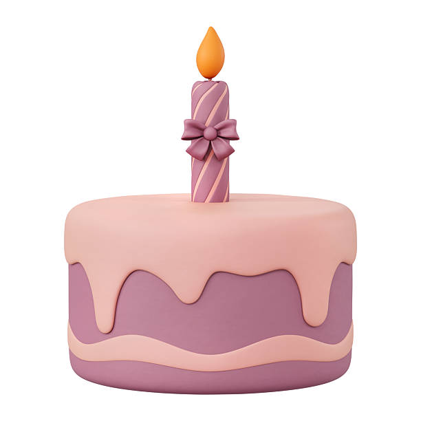 istock Birthday cake 3D illustration with pink candle and matte clay texture 2259665602