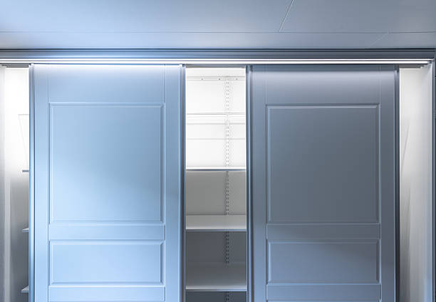 Doors of closet with top lighting