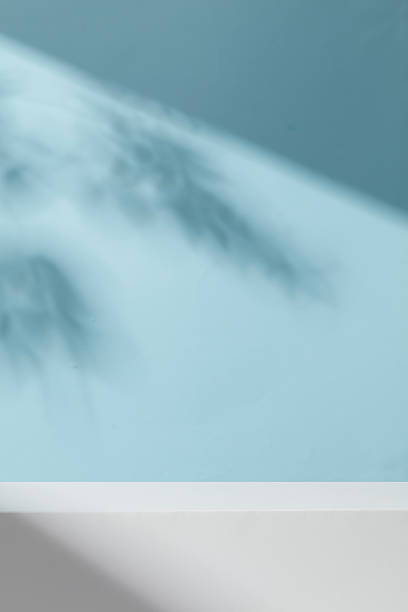 istock Vertical composition with pastel blue and white surfaces and subtle shadows, suitable for abstract design use, presentation product 2259685116