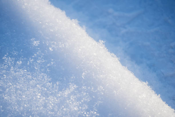 Detailed snow surface texture with glittering ice crystals and smooth drift ridge, minimal winter background in cool blue tones, natural frozen pattern with copy space outdoors