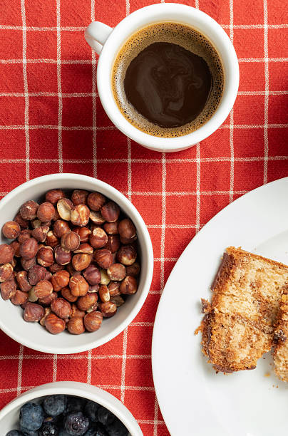 Nutty Breakfast Scene: Espresso, Hazelnuts, and Marble Cake