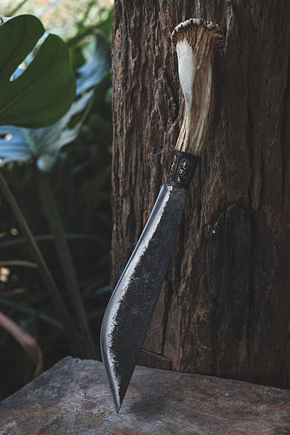 Enep knife of the Thai native, with a handle made from broad horn sheaths made ebony wood and a fire starting rod.
