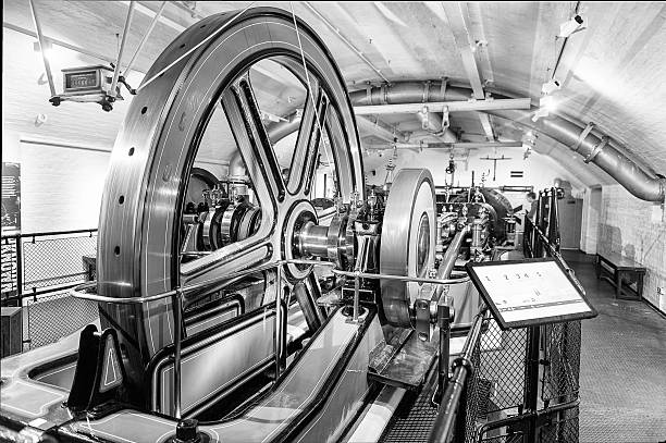 London - April 13, 2022: Original steam engine of Tower Bridge, historical landmark in London, England, Uk. The bridge opened 30 June 1894