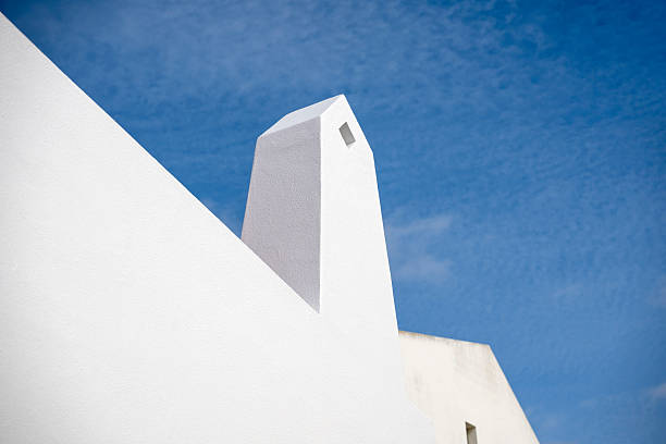 White minimalist architecture against blue sky