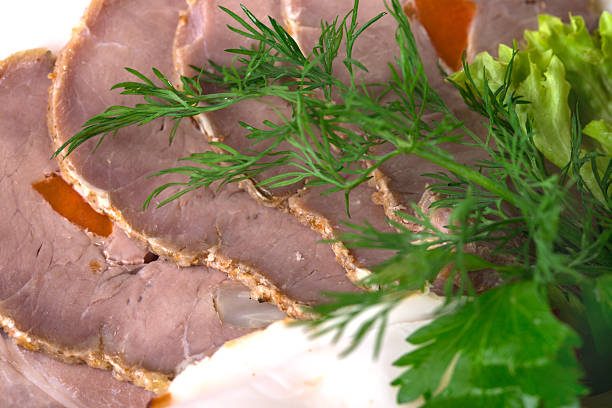 Meat dish: Meat dish with vegetables on white plate
