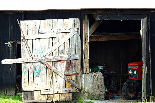 Rustic Barn Entrance with Red Tractor