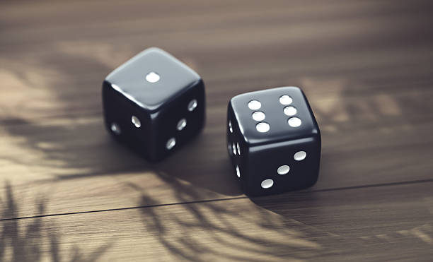White Dices On Wooden Background. Chance Concept.
