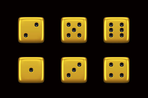 Golden Dices On Dark Background. Chance Concept.