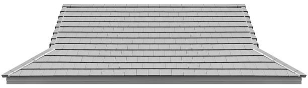 Die cut gray tile roof on white background. Clipping path