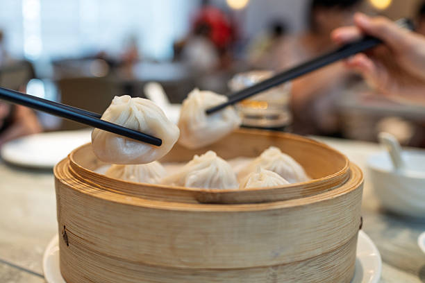Xiao Long Bao Soup Dumplings Served in Bamboo Steamer