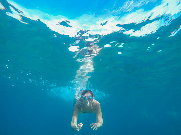 Underwater portrait of a young woman snorkeling during summer vacation