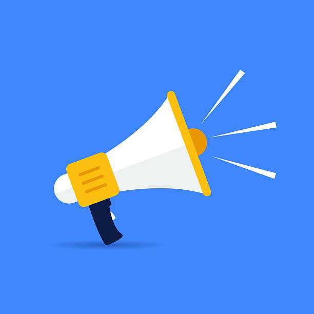 illustrations, cliparts, dessins animés et icônes de modèle de mégaphone pour annonces dynamiques et notifications audio - porte voix