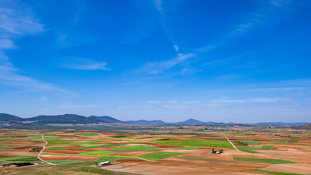 Agricultural fields as seen from the Calderico Hill ridge, in the Castile-La Mancha