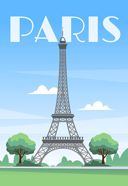Eiffel Tower Paris modern poster illustration in flat style. Travel and tourism concept design. Vector stock