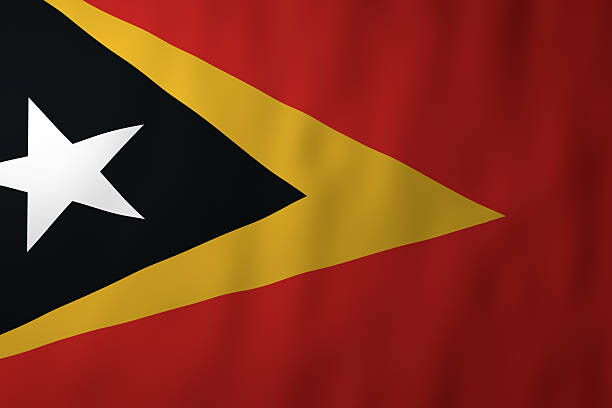 The national flag of East Timor featuring a red field with a black and yellow triangle and a white star. The design symbolizes independence, struggle, and national unity.