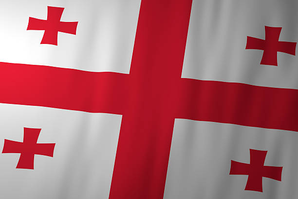 The national flag of Georgia featuring a large red cross with four smaller crosses on a white field. The design reflects Christian heritage, national identity, and historical continuity.
