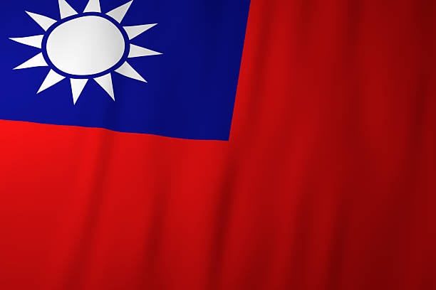 Flag of republic of china, rectangular icon with white border. 3D illustration