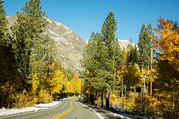 June lake scenic loop- empty road in autumn. California
