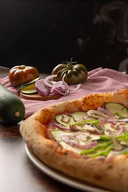 Vegetarian pizza with fresh vegetables and gourmet ingredients