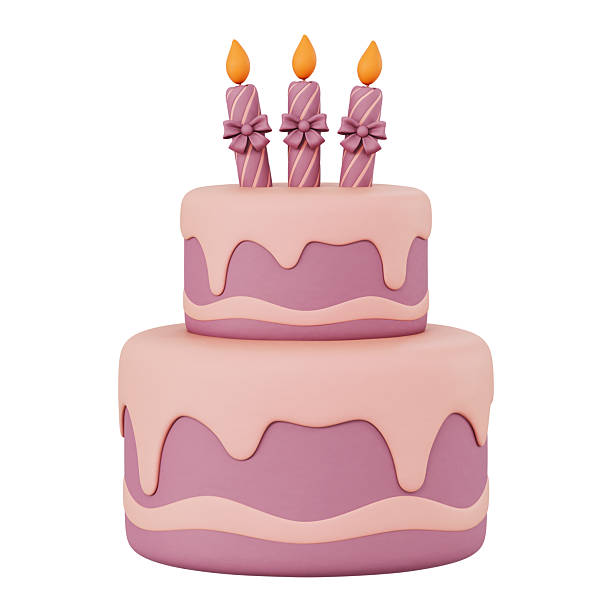 istock Two tier birthday cake 3D illustration in matte clay style with candles 2259804202