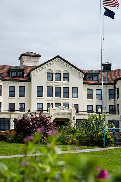 Sitka, Alaska - July 21, 2025: The Pioneer Home is an assisted living home at 120 Katlian Street in downtown Sitka. It is operated by the State of Alaska. The building is listed on the National Register of Historic Places.