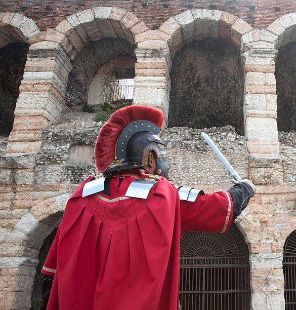 Italy Verona   fake roman soldiers performing for tourist and coins