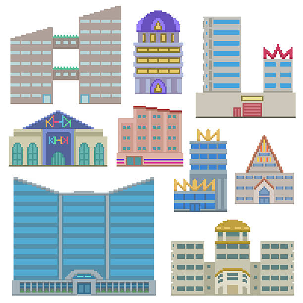 pixel art isolated background of strange architecture skyscraper building